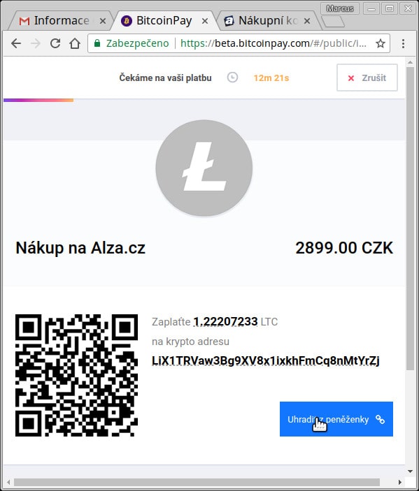 Bitcoinpay - platba LTC na alza.cz